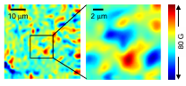  Figure 1.5: Images of canted antiferromagnetic domains in Pr07Ca03MnO3 taken with a 2 mHall probe. The images are spatial resolution limited and the individual domains are not resolved. T = 10 K