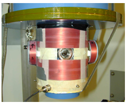  Figure 2.2: Home-wound electromagnets mounted outside the SXM cryostat provide 62 G/A vertically and 4.7 G/A horizontally.