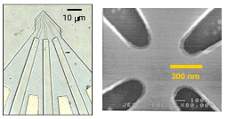  Figure 3.12: Third generation Hall probe fabricated by Cli ord Hicks. The probes ranged in Hall cross size from 130 nm to 10 m. An SEM picture of a 300 nm cross is shown on the right.